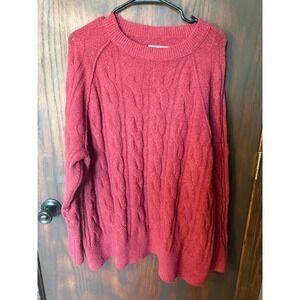 Aerie Womens Cable Knit Sweater Red Crew Neck Raglan Pullover Size Medium